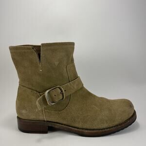 Frye Veronica Suede Boots Size 9.5 B Combat Buckle Slouch Sage Green